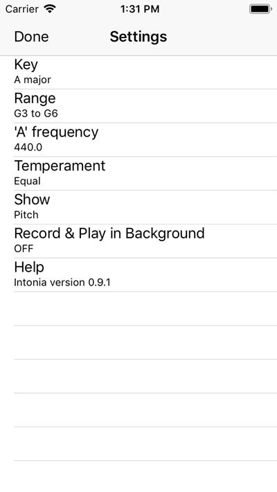 Screenshot of settings